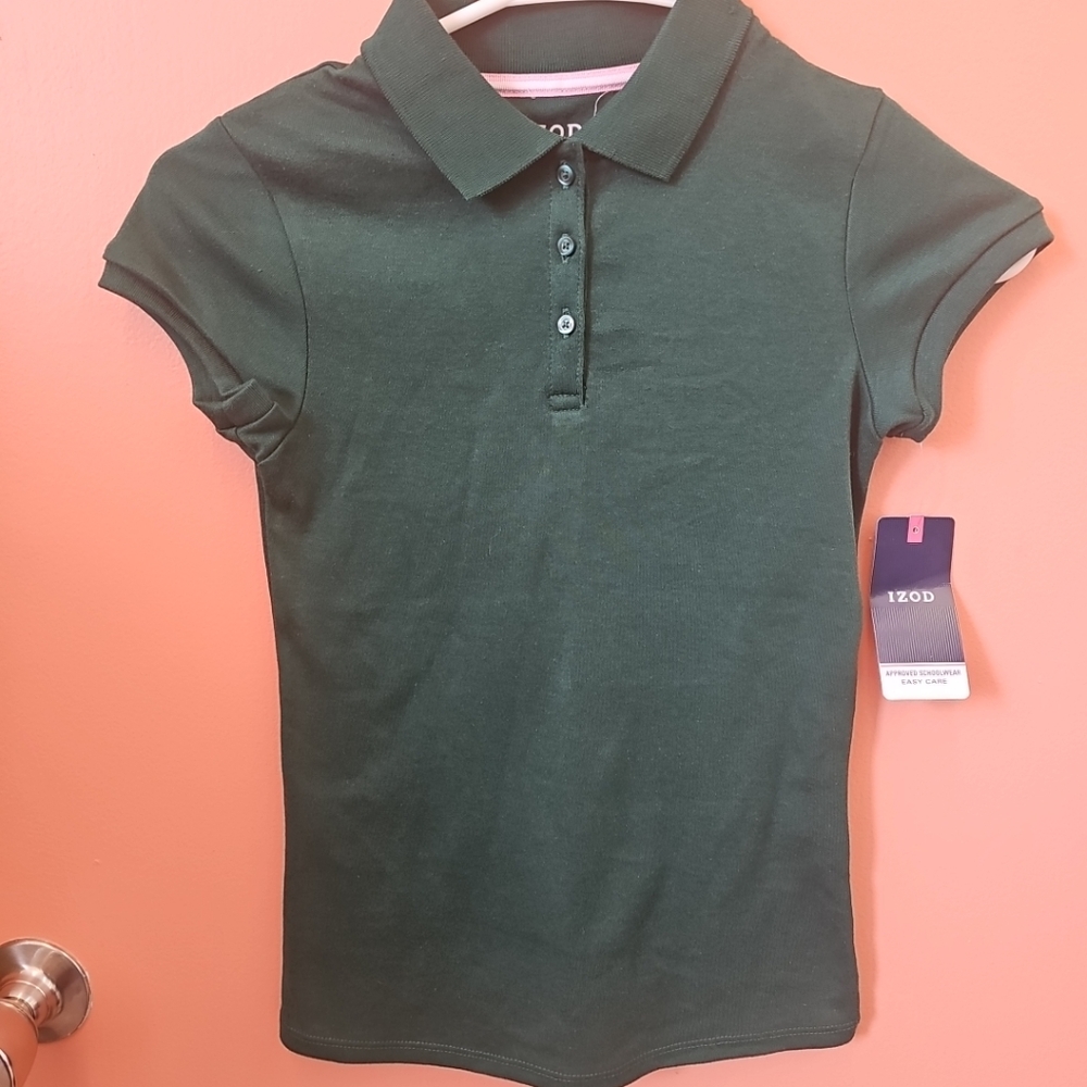 NWT Izod Girls Size Small (7/8) Forest Green School Uniform Polo Shirt
